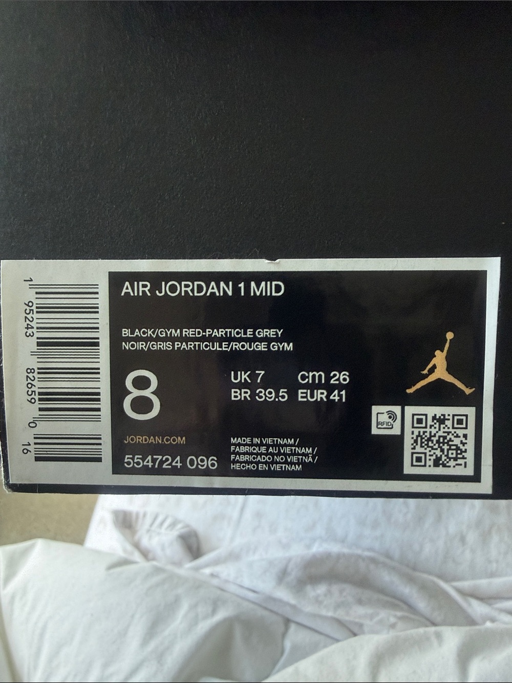 Air Jordan 1 Mid Sneakers in Black, Gray with Red Jumpman - Picture 6 of 6